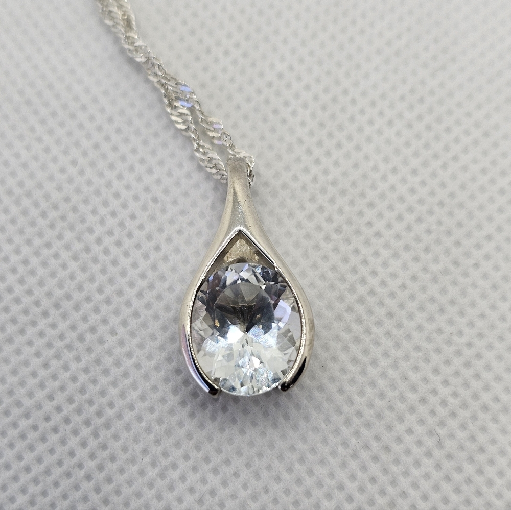 Vintage Natural Topaz Wishbone Style Sterling Silver Pendant & Necklace 20" - Picture 3 of 9